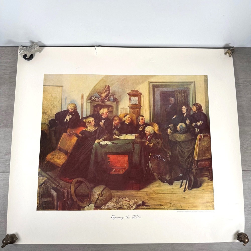 Landon Art Publishing Opening the Will Art Print 31x27 Large Lithograph 1970s